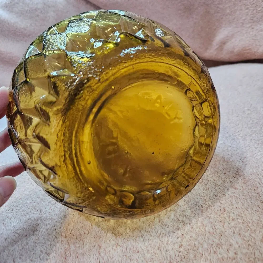 Vintage Empoli Italian Amber Glass Diamond Pattern Decanter & Ashtray Set